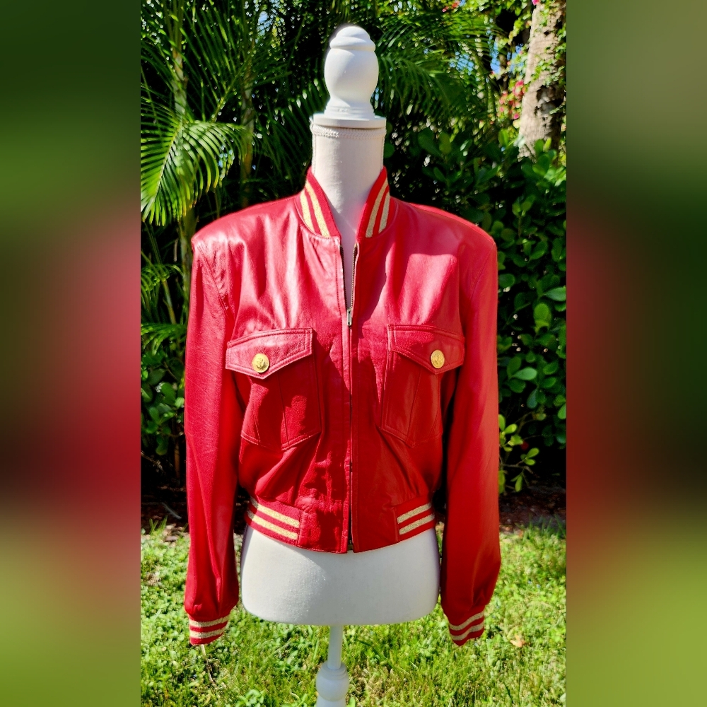 Red Leather Bomber Jacket